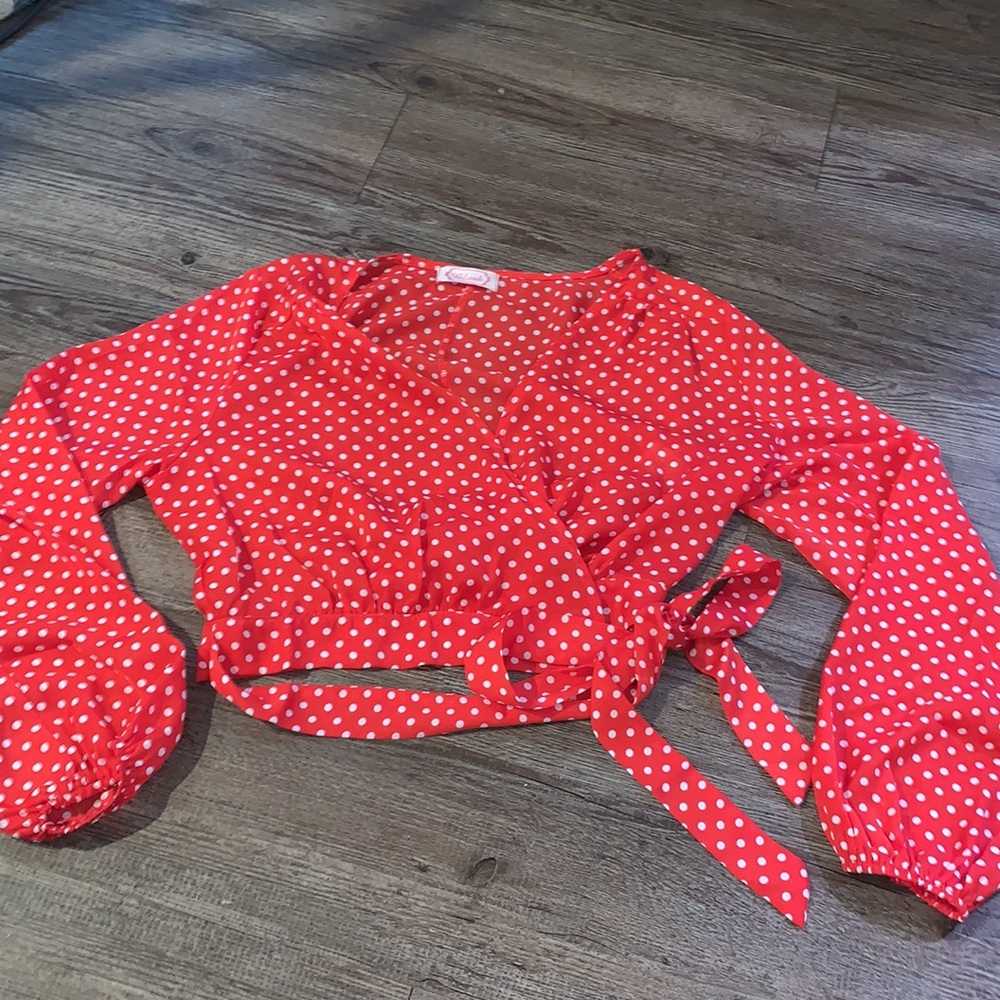 Red and White Wrap Crop Top
